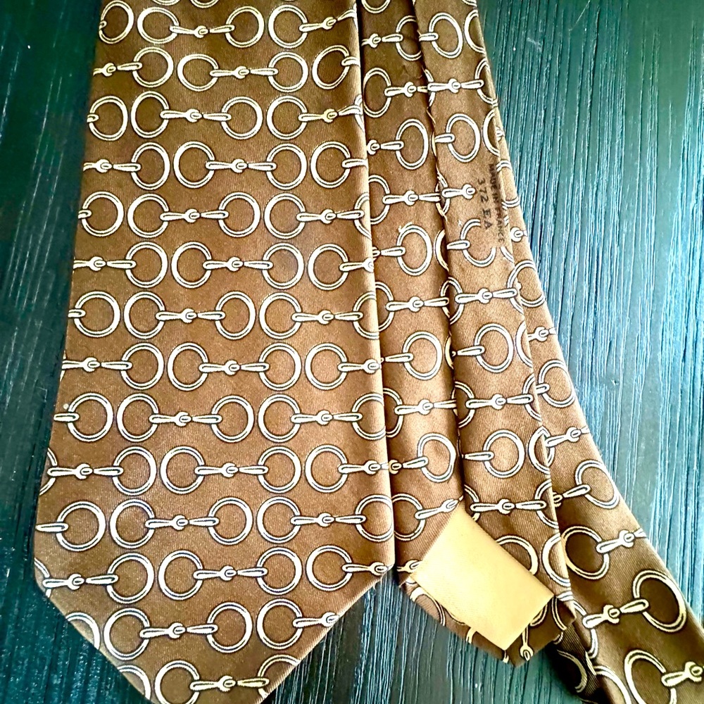 Hermes Brown & Cream Equestrian Link Silk Tie